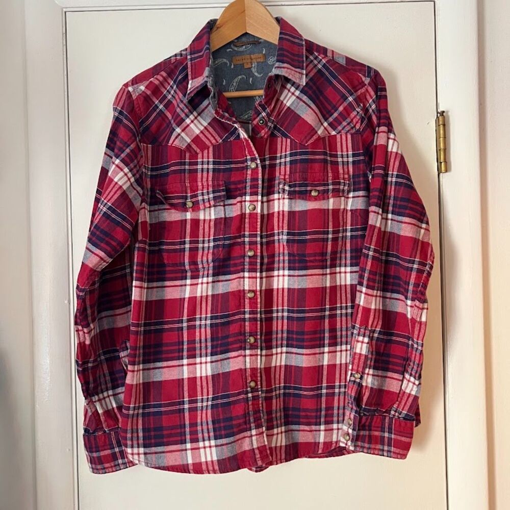 Jachs Girlfriend Red Blue Plaid Women's Shirt Long Sleeve Size S